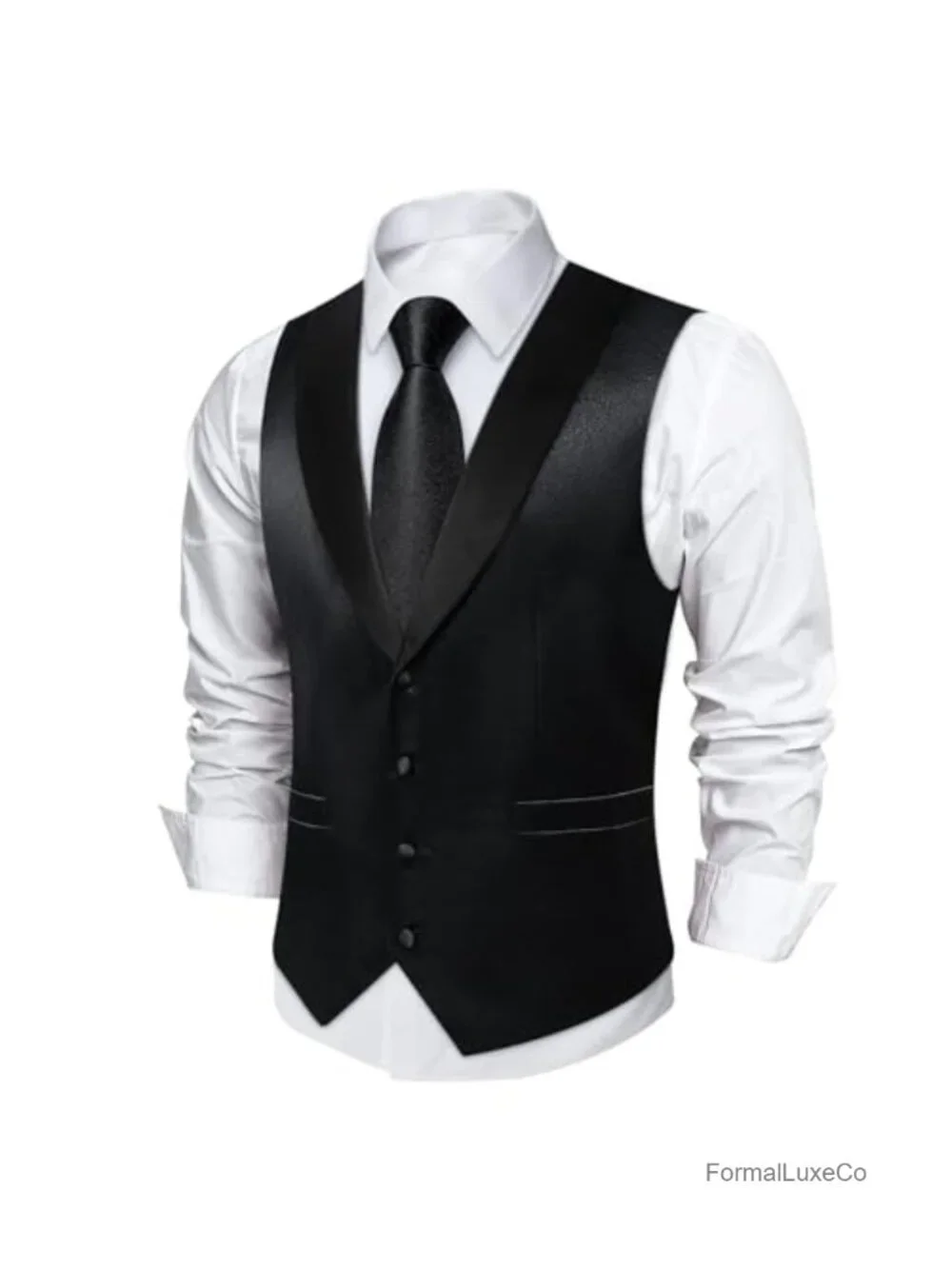 Mens Satin Vest Tie Set Shawl Collar 8 Piece Tuxedo Suit Waistcoat
